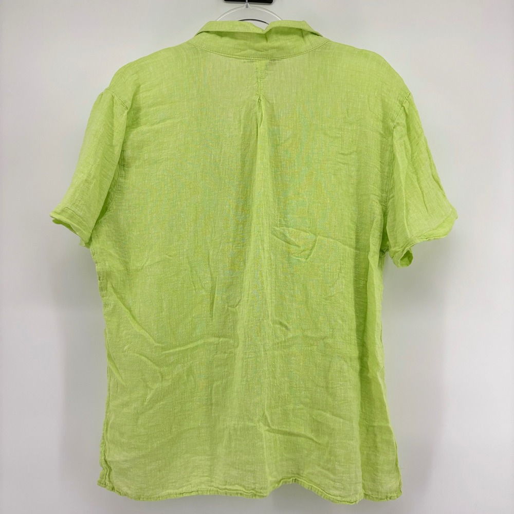 Hester & Orchard Lime Green Linen Blend Button Down Shirt XL Short Sleeve - Picture 5 of 8